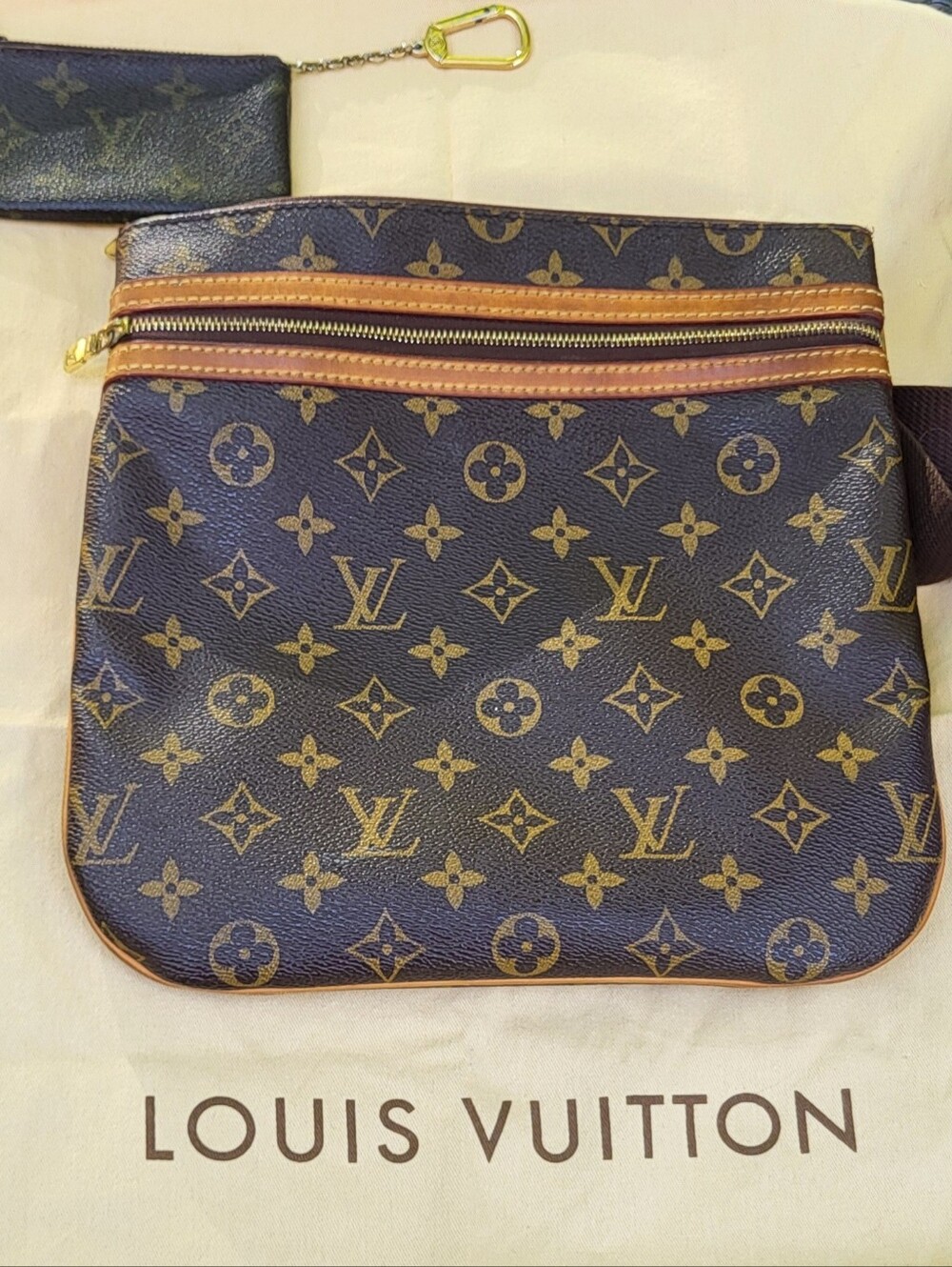 LOUIS VUITTON Monogram Messenger Bag & Key Pouch INCLUDED in Brown & Tan.
